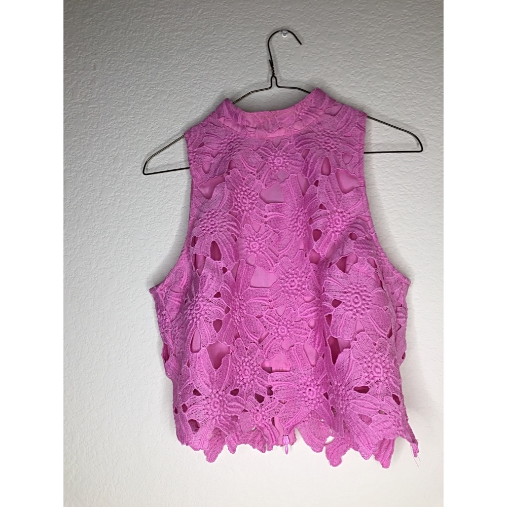 pink floral embroidered crop top